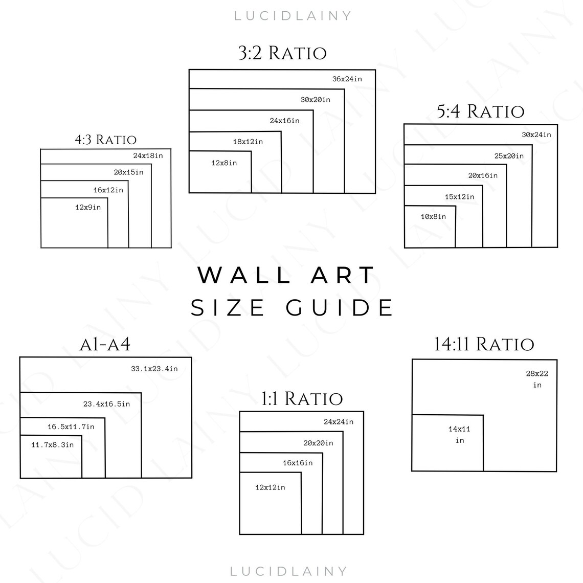 Wall Art Size Guide Frame Size Guide Print Size Guide Wall Etsy Canada