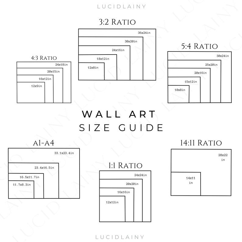 Wall Art Size Guide Frame Size Guide Print Size Guide Wall Etsy Canada