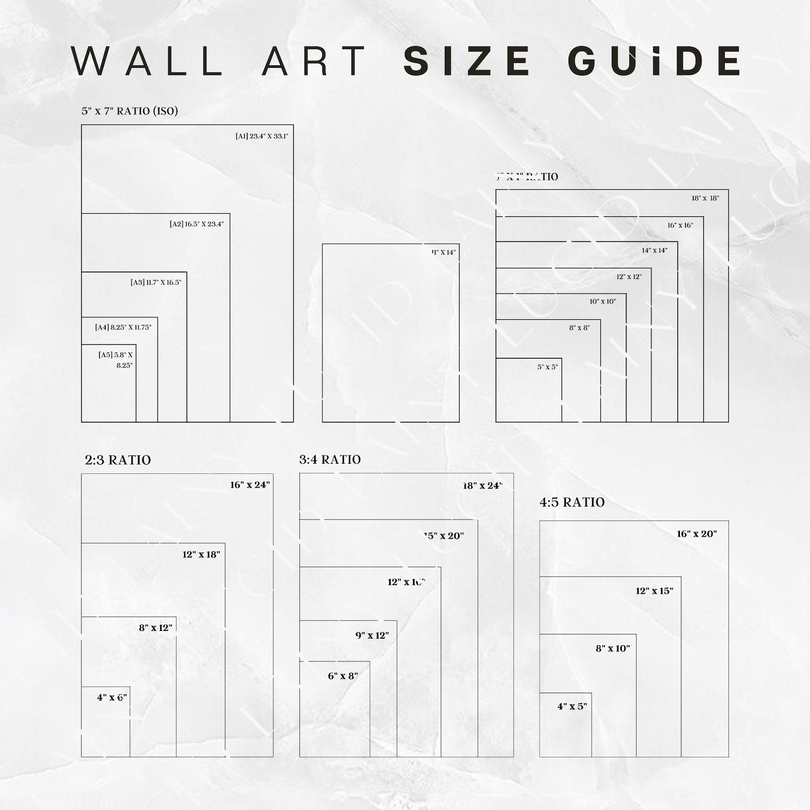 WHITESTONE Wall Art Size Guide Wall Size Comparison Chart Etsy Canada