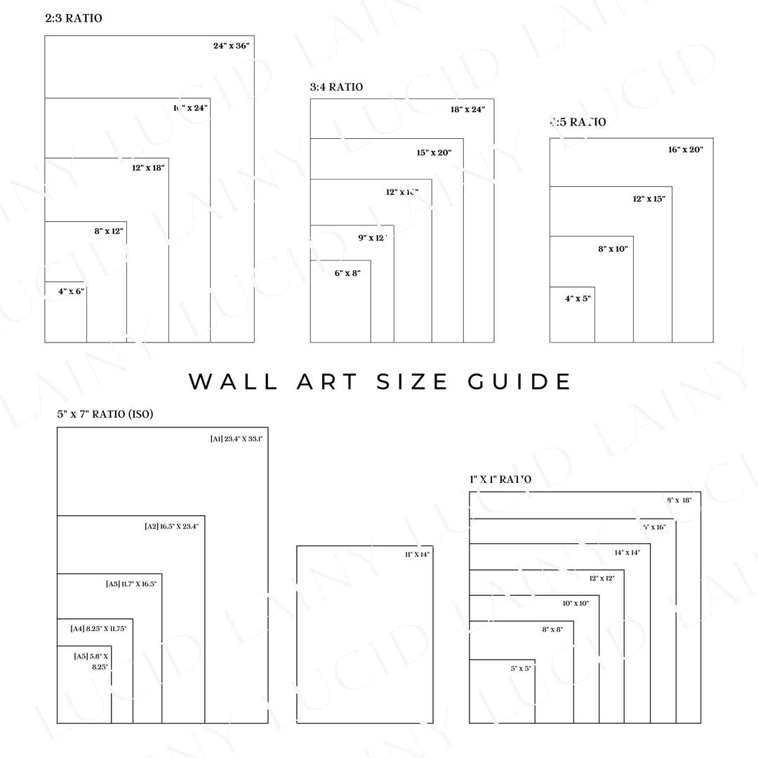 Size Guide Wall Art Printables Pngs JPEG Popular Frame Sizes, Digital Download, Simple Artwork