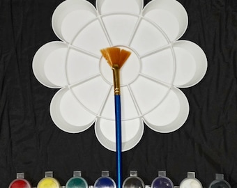 3D Printed Flower Paint Palette | Small to Large Plastic Mixing Tray with Optional Brushes & Paint | Art Gift Set for Acrylic or Watercolor