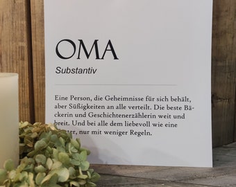 Wörterbuch Oma, Beschreibung, Lieblingsmensch, Großmutter, Weihnachten, Print