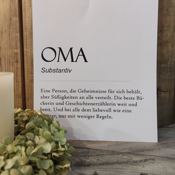 Wörterbuch Oma, Beschreibung, Lieblingsmensch, Großmutter, Weihnachten, Print