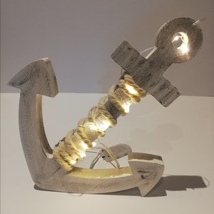 Anker aus Holz, beleuchtet, maritim mit Lichterkette, shabby image 1