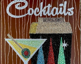 Cocktails Rhinestone Gemstone Glitter Wall Art