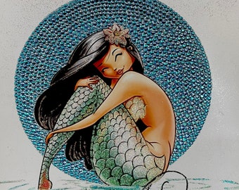 Mermaid Megan Rhinestone Gemstone Glitter Wall Art