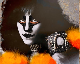 KISS Eric Carr Orange Feather Fox Rhinestone Gemstone Glitter Wall Art