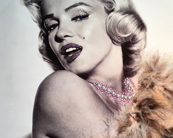 Marilyn Monroe “Bobcat” Rhinestone, Gemstone, Glitter, Feather Wall Art