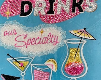 Mixed Drinks Rhinestone, Gemstone, Glitter Wall Art