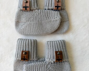 A-10, F-15, F-16, F-18, F-22, F-35 Crochet Baby Booties w/ Leather Tag