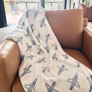 F-16 Fighter Jet Blueprint Plush Blanket (available in three sizes)