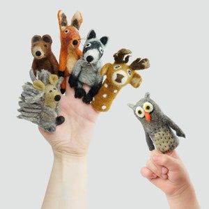 Handmade Felt Wool Forest Friends Finger Puppets (Set of 6)
