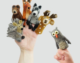 Handmade Felt Wool Forest Friends Finger Puppets (Set of 6)