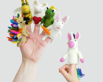 Handmade Felt Wool Magic Meadow Finger Puppets (Set of 6)