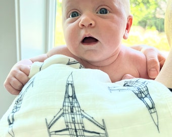 F-16 Blueprint Fighter Jet Burp Cloth