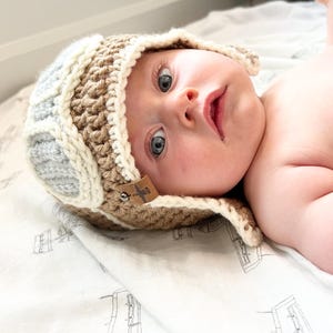 Infant Pilot Hat/Aviator Cap w/optional Jet Tag 0-3Mo. and 6-12Mo.