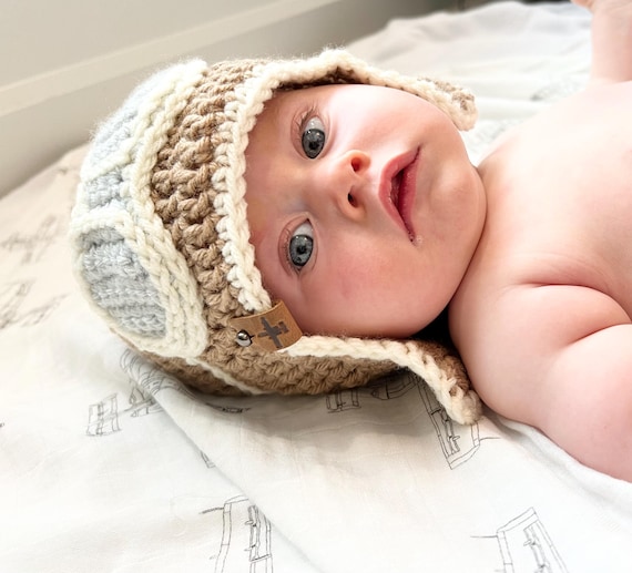 Infant Pilot Hat/Aviator Cap w/optional Jet Tag 0-3Mo. and 6-12Mo.