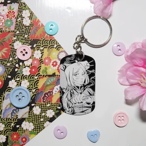 Manga Style Cute Laser Engraved Keychain/ Black and White Metal Keychain/ Around 2&quot;x1.20&quot;