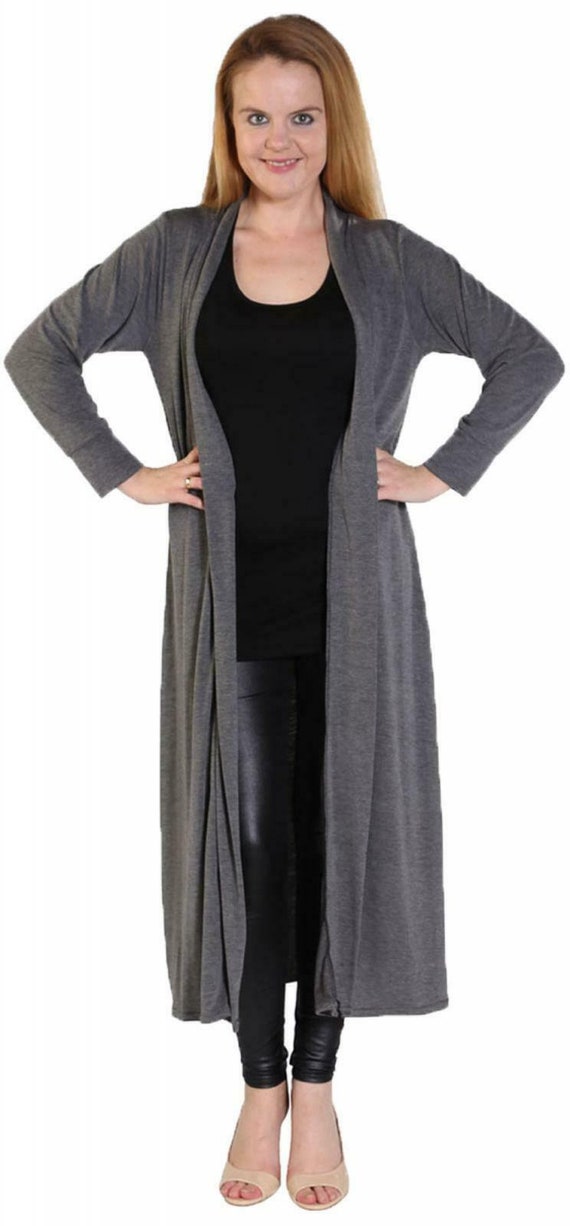 women ladies long sleeve maxi boyfriend cardigan open floaty long cardigan