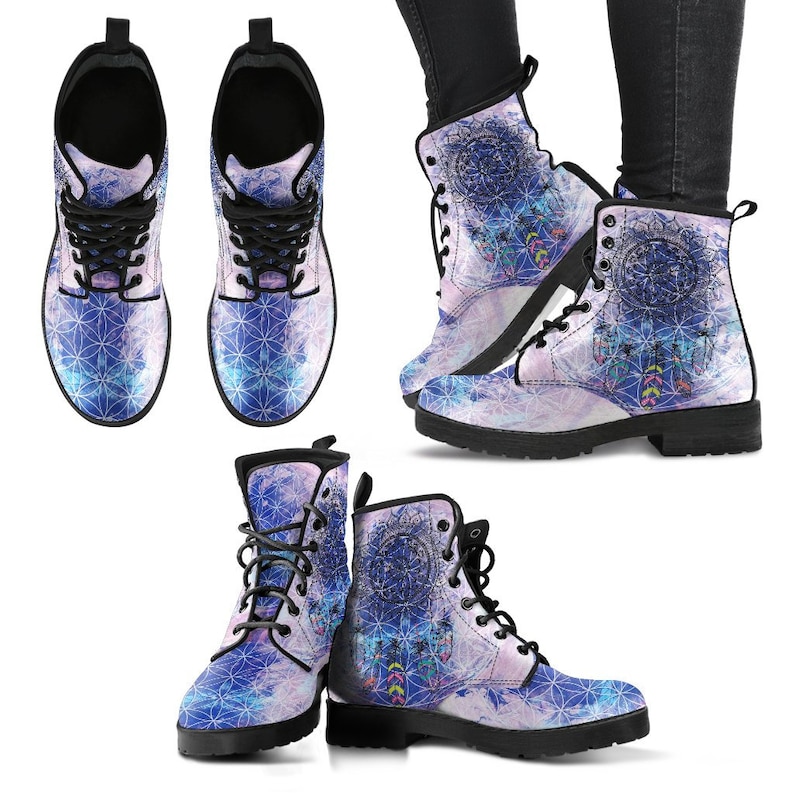 Mandala Boots Vegan Leather Boots Chakra Art Sacred Geometry Art