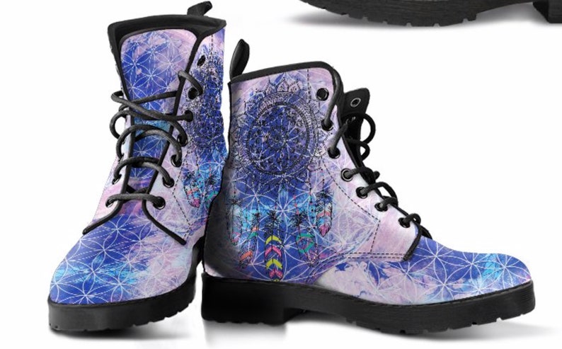 Mandala Boots Vegan Leather Boots Chakra Art Sacred Geometry Art