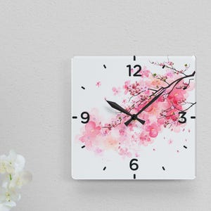 Cherry blossom Acrylic Wall Clock, Japanese style, Personalized perfect gifts, Round/Square,Analog Wall Minimalist Clock, Unique Home Decor