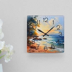 Sunset view art Artistic Acrylic Wall Clock, Beach at sunrise art, Personalized perfect gifts,Analog Wall Minimalist Clock,Unique Home Decor