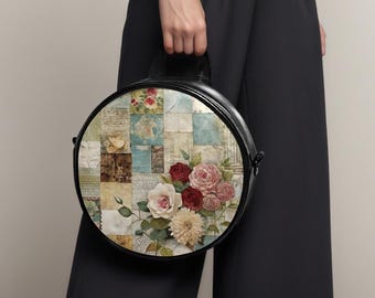 Borse a tracolla rotonde con fiori patchwork, con manico superiore, in stile boho, borsetta rotonda personalizzata, piccole borse da donna, regalo per lei