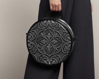 Borse a tracolla rotonde con texture effetto pietra, con manico superiore, borse gotiche in stile boho, borsette rotonde personalizzate, borsette piccole da donna, regalo per lei