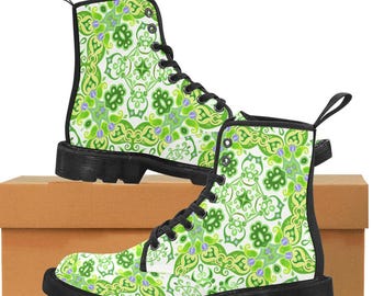 Women's Lace Up Canvas Boots, Boho Pattern, Nevermore Boots, Doc Marten Boots, Combat Constellation  Wedding Boots,Ankle Boots for Women