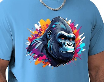 Custom Gorilla T-Shirt, 100% Cotton,Colorful Splash Art, Gift for Him, Funny Monkey Tshirt, Monkey Lover, Personalized Gifts,Select BG color