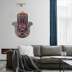 Metal Large Oriental Hamsa Wall Art elegant style, Evil Eye Wall Decor, Home Decor Gift, Choice of sizes, Colorful Hamsa one piece image 3