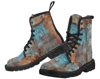 Botines de lona con cordones para mujer, estampado artístico con patrón óxido, botas Nevermore, botas Doc Martens, botas Combat Constellation, zapatos de boda