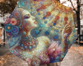 Art Deco print Automatic Folding Umbrella for Rain, Boho Shade Umbrellas, Gifts Parasols With Handles, Travel Hook-and-loop Parasol