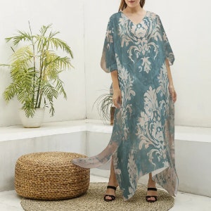 Damen Nachahmung Seide Kaftan Robe mit V-Ausschnitt - Perfekte lange Kleid, Beachwear, Spa Robe, tolle Geschenke zum Valentinstag, zum Jahrestag oder zum Geburtstag