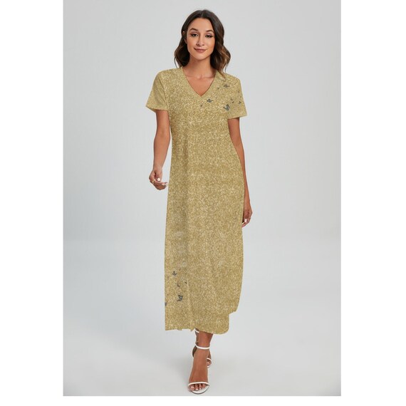 floral stretch cotton midi dress Print Color:Royal cotton thats gathered through BEST-SELLER Resort Attire Female Casual