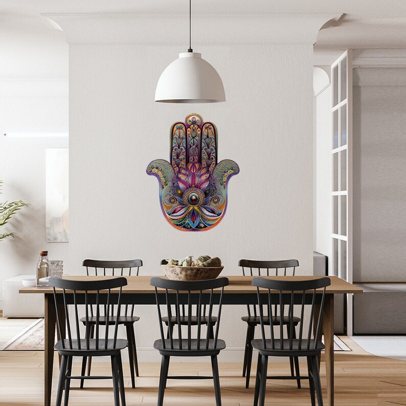 Metal Large Oriental Hamsa Wall Art elegant style, Evil Eye Wall Decor, Home Decor Gift, Choice of sizes, Colorful Hamsa one piece image 4