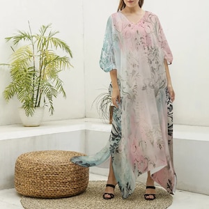 Damen Nachahmung Seide Kaftan Robe mit V-Ausschnitt - Perfekte lange Kleid, Beachwear, Spa Robe, tolle Geschenke zum Valentinstag, zum Jahrestag oder zum Geburtstag