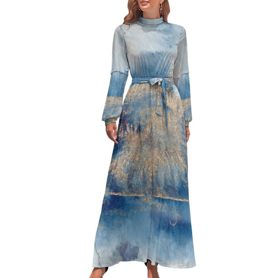 Luxurious Modest Long Dress With Belt,event Long Tunic Dress,spring Long  Sleeve Dress,summer Party Clothing,sun Dress,fit & Flare, - Etsy
