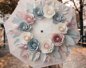 Parapluie pliant automatique vintage à imprimé fleurs pour la pluie, parapluies bohèmes, ombrelles bohèmes, cadeaux avec anses, ombrelle de voyage auto-agrippante