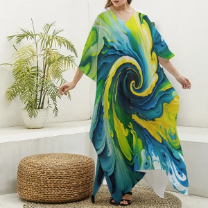 Damen Nachahmung Seide Kaftan Robe mit V-Ausschnitt - Perfekte lange Kleid, Beachwear, Spa Robe, tolle Geschenke zum Valentinstag, zum Jahrestag oder zum Geburtstag
