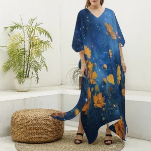 Damen Nachahmung Seide Kaftan Robe mit V-Ausschnitt - Perfekte lange Kleid, Beachwear, Spa Robe, tolle Geschenke zum Valentinstag, zum Jahrestag oder zum Geburtstag