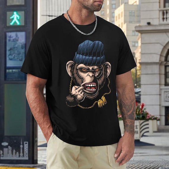 Custom Cheeky Monkey T-shirt, 100% Cotton, Hipster Gift for Him