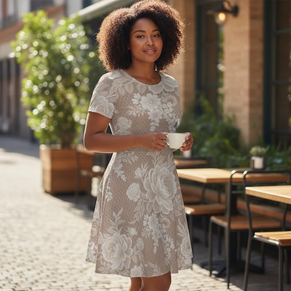 short sleeve boho mini dress Vintage Lace print Women's Sun Dress,Short TShirt Dresses, Casual Round Neck Flowy Dress,Soft Milk Silk A-Line Swing Outfit and eyelet embroidery create Bridal Collection 25 Cute Brunch Outfit Color:Dark Mahogany