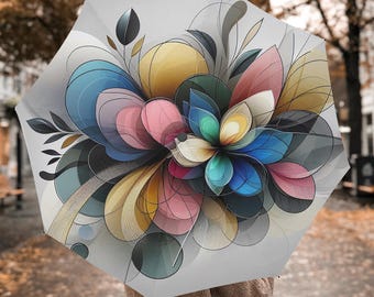 Modern Pattern print Automatic Folding Umbrella for Rain, Boho Shade Umbrellas, Gifts Parasols With Handles, Travel Hook-and-loop Parasol