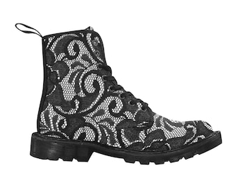 Women's Lace Up Canvas Boots, Romantic Pattern, Nevermore Boots, Doc Marten Boots, Combat Constellation  Wedding Boots,Ankle Boots for Women