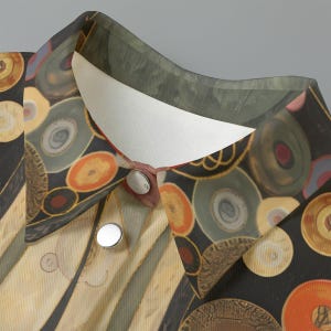 Klimt Artistic Cotton Cropped Jacket, Women's Mid Sleeve Button Cardigan, Casual Layering Shirt, Custom Grift,Graphic Print Casual Outerwear imagen 4