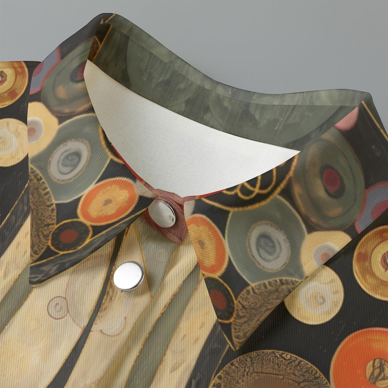 Klimt Artistic Cotton Cropped Jacket, Women's Mid Sleeve Button Cardigan, Casual Layering Shirt, Custom Grift,Graphic Print Casual Outerwear imagen 4
