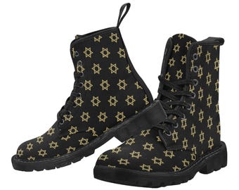 Botines de lona con cordones para mujer, estampado de la Estrella de David, botas Nevermore, botas Doc Martens, botas de boda Combat Constellation, color a elegir BG