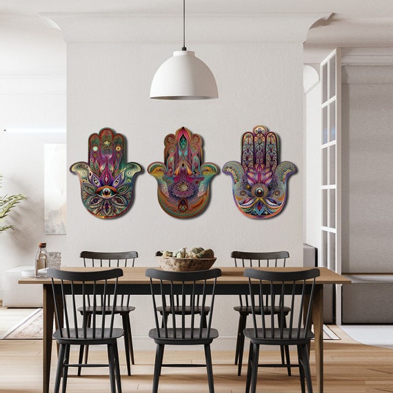 Metal Large Oriental Hamsa Wall Art elegant style, Evil Eye Wall Decor, Home Decor Gift, Choice of sizes, Colorful Hamsa one piece